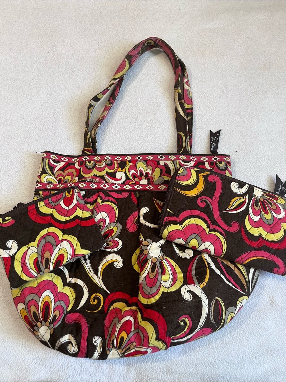 Vera Bradley Quilted Floral Shoulder Bag with wallet and zipper pouch